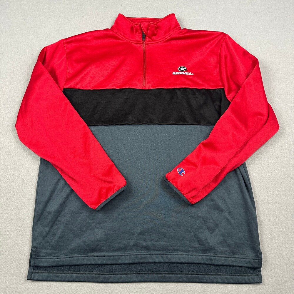 Georgia Bulldogs Sweater Men Large Gray Red Champion 1/4 Zip Pullover NCAA L